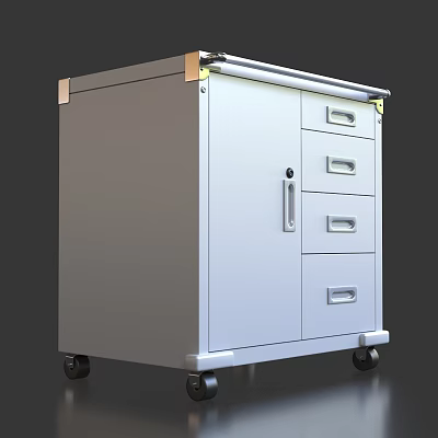 Metal Display Shelf with Locked Cabinet Door Four Drawers and Wheels 3d model