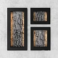 Bedroom Wall Design Featuring Black Framed Bark Texture Decor on Gray Wall 3d model