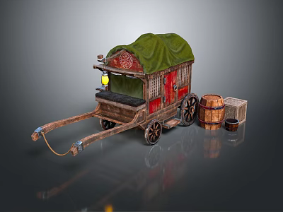 Retro Carriage Ancient Rack Car Rack Car Rack Car Trolley 3d model
