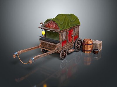 Retro Carriage Ancient Rack Car Rack Car Rack Car Trolley 3d model