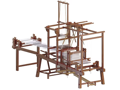 Ancient Wooden Loom Traditional Textile Weaving Tool With Intricate Components And Craftsmanship 3d model