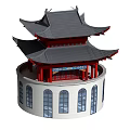 Ancient Architecture Featuring Multi Layered Roof Red Pillars And Circular Base Arched Windows 3d model