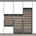 Modern Interior Built In Wine Cooler With Multiple Wooden Shelves And Glass Doors