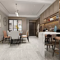 Modern Living And Dining Room Interior With Sofa TV Wall Marble Floor And Plants