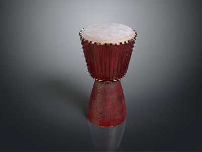 Traditional Red Djembe Drum With White Drumhead And Carved Wooden Body 3d model