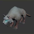 Game Fantasy Creature Character With Pale Blue Pink Fur Glowing Blue Eyes And Sharp Claws