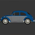Vintage Beetle Themed Classic Car in Blue Silver Color with Shiny Retro Exterior Design
