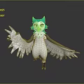 Friendly Anthropomorphic Owl 3D Character Model With Teal Head White Body And Spread Wings