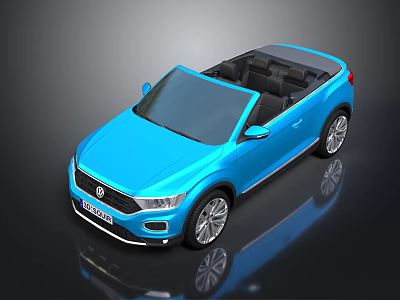 Blue Convertible SUV Car With Open Roof Modern Design And Shiny Silver Wheels 3d model
