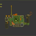 Green Handheld Electronic Device With Display Screen Antenna Orange Buttons And Grip Handles