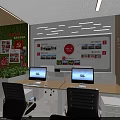 Modern Office Interior With Large Windows Geometric Pendant Lights Workstations And Green Plants