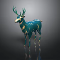 Teal Deer Sculpture With Gold Stripes And Antlers On Dark Background