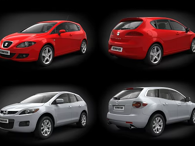 Red and White Hatchback Car Front and Rear Views Multiple Angles 3d model