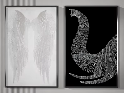 Abstract Wall Art Paintings With White Wings And Black Pattern For Home Decor 3d model