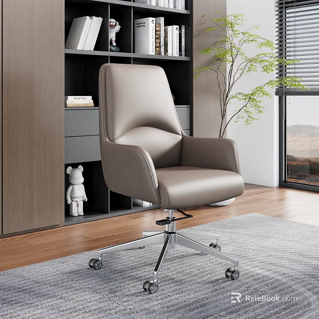 Modern Leather Office Chair With Swivel Metal Base In Contemporary Workspace 3d model 