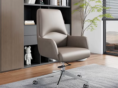 Modern Leather Office Chair With Swivel Metal Base In Contemporary Workspace 3d model