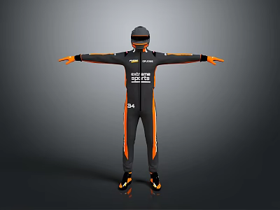 Black and Orange McLaren Full Racing Suit with Sponsor Logos Gloves and Boots 3d model