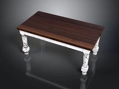Classic Solid Wood Table With Dark Brown Tabletop And White Carved Legs 3d model