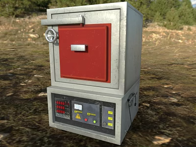 Industrial High Temperature Furnace With Metal Body Red Door And Control Panel 3d model