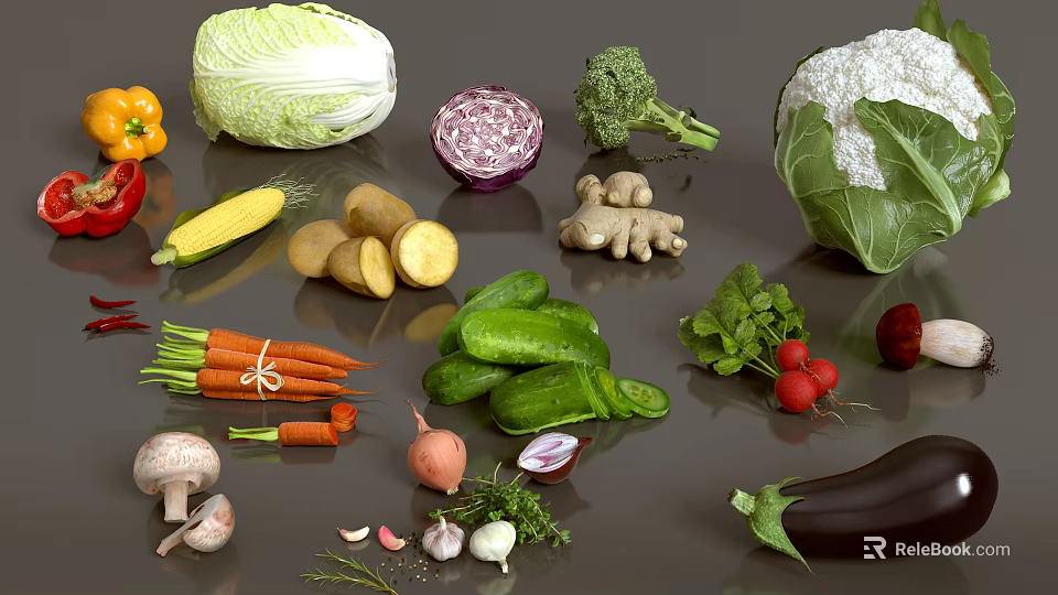Colorful Fresh Vegetables Assortment With Cabbage Broccoli Carrots Potatoes And More 3d model 