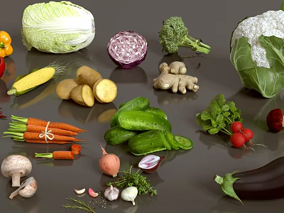 Colorful Fresh Vegetables Assortment With Cabbage Broccoli Carrots Potatoes And More 3d model