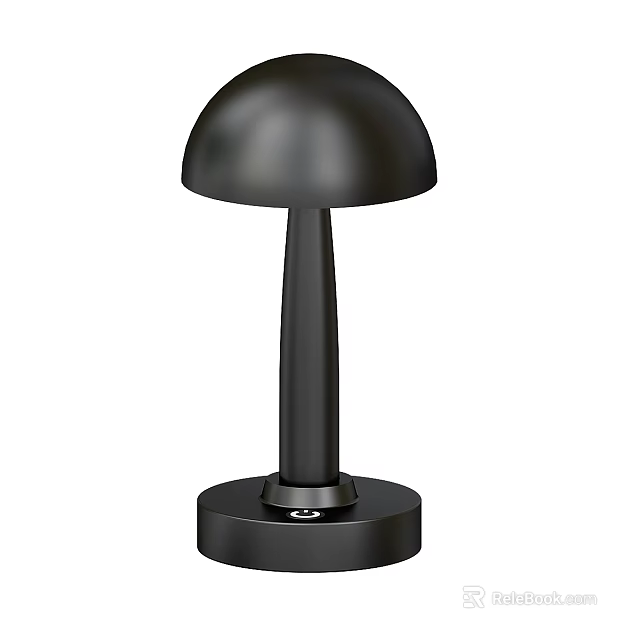 Modern Black Table Lamp with Round Dome Shade Slim Pole and Circular Base 3d model