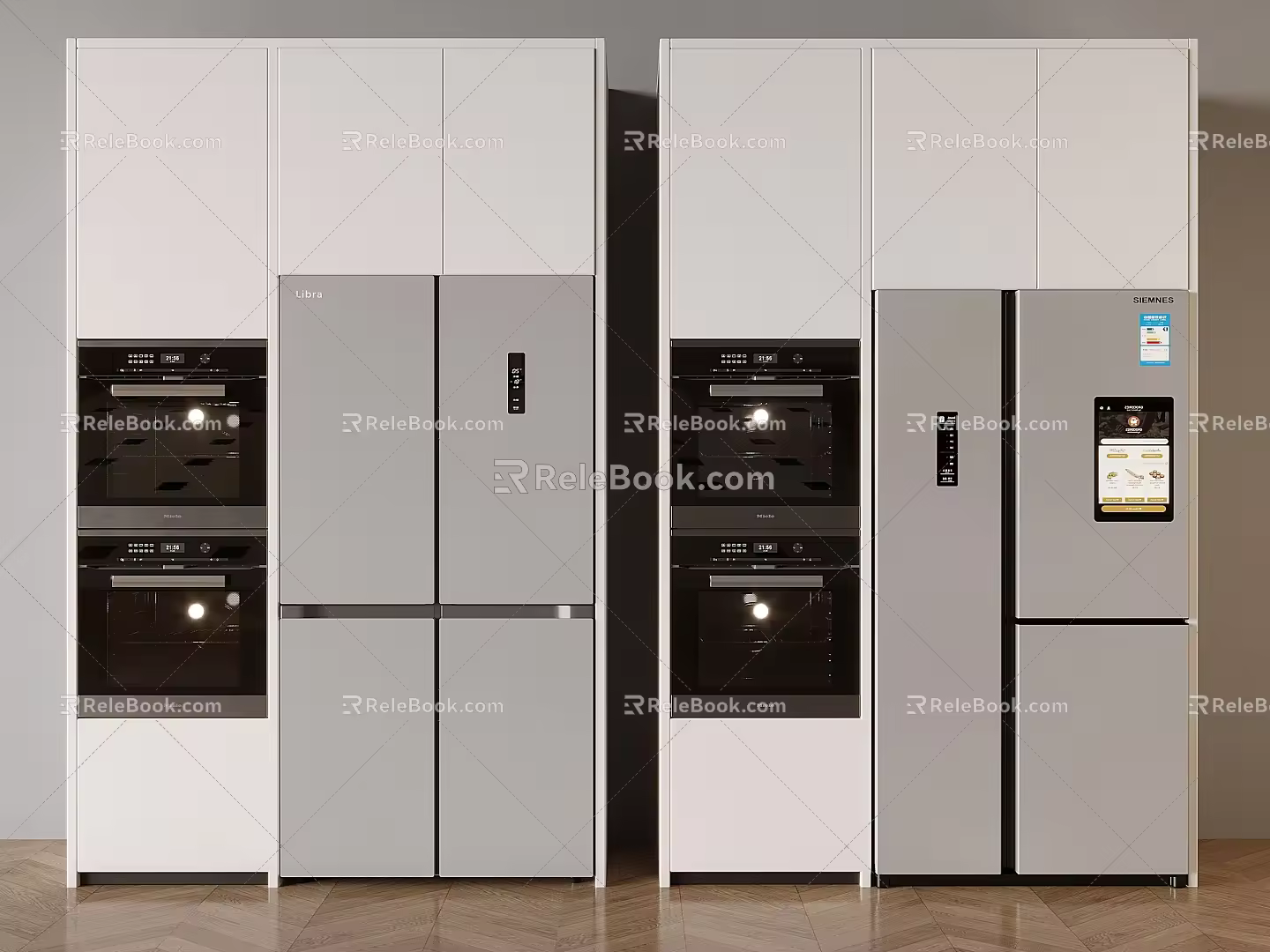 Zero Embedded Ultra-thin Refrigerator Four-door Three-door Refrigerator with Screen Intelligent Steamer Oven Refrigerator Cabinet 3d model