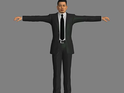 The Man in Black Suit With Tie Standing With Arms Outstretched Against Grey Background 3d model