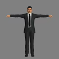The Man in Black Suit With Tie Standing With Arms Outstretched Against Grey Background