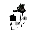 Stylish Bonsai Potted Plants Displayed On Two Tall Metal Pedestals