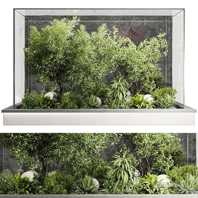Lush Indoor Green Garden With Trees Plants And White Stone Decor 3d model 