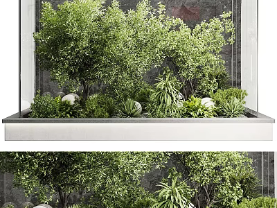 Lush Indoor Green Garden With Trees Plants And White Stone Decor 3d model