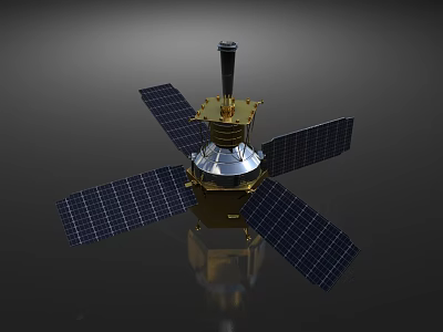 Cartoon Scene Of 3D Satellite Model With Solar Panels And Metallic Structure 3d model