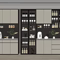 Modern Wine Cabinet With Glass Doors LED Lighting And Wine Bottles