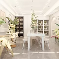 White Toned Specialty Store Interior With Display Shelves Green Plants Decorations Wooden Partition Pendant Lights