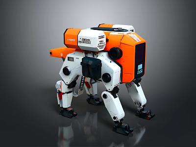Orange White Quadruped Robot With Mechanical Structure Unit 731 And 507 3d model