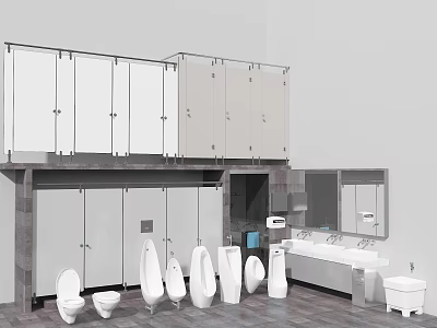 Bathroom Fixtures Display With Multiple Urinals Stalls Sinks And Mirrors 3d model