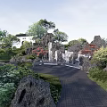 Elegant Traditional Garden With Rockery Stones Pond And Lush Green Plants
