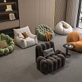 Modern Colorful Sofa and Coffee Table Set with Round Plush Seats and Cozy Cushions