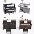 Musical Instruments and Art Supplies Including Various Pianos with Stools Sheet Music and Decorative Vases