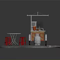 Street Food Cart Setup With Canopy Table Red Stools And Display Case