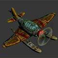 Cosmic Themed Vintage Biplane Model With Brown Red Wings Blue Cockpit And Yellow Transparent Propeller