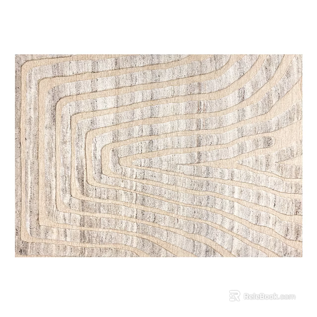 Square Area Rug Featuring Wavy Layered Patterns Beige Gray Woven Texture Soft Modern Home Decor 3d model