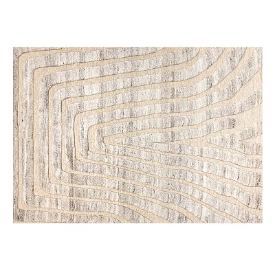 Square Area Rug Featuring Wavy Layered Patterns Beige Gray Woven Texture Soft Modern Home Decor 3d model
