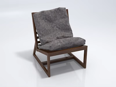 Stylish Modern Accent Chair with Wooden Frame and Gray Comfortable Cushion 3d model