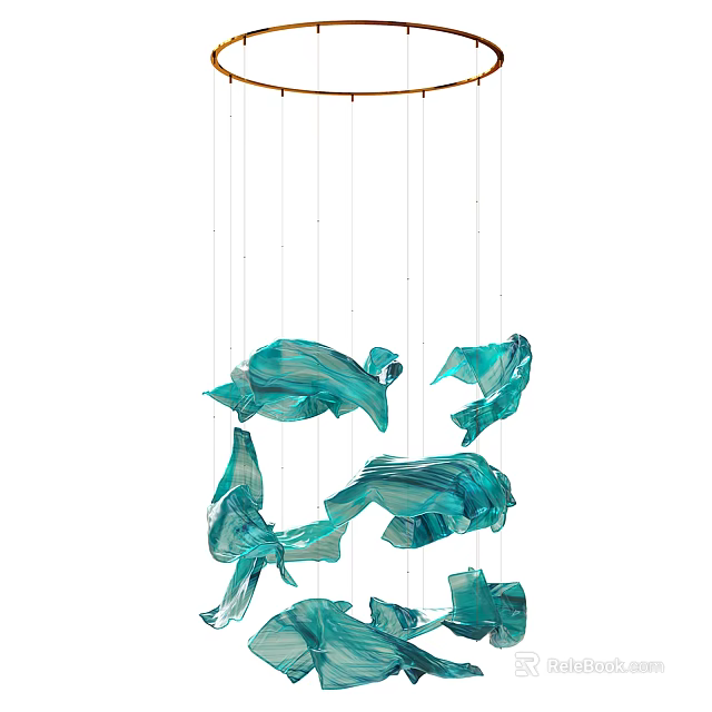 Turquoise Glass Chandelier with Flowing Petal Shapes for Modern Interior Decor and Hanging Design Elements 3d model 