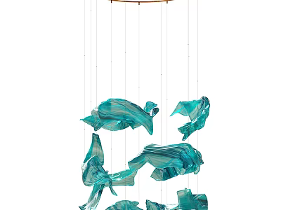 Turquoise Glass Chandelier with Flowing Petal Shapes for Modern Interior Decor and Hanging Design Elements 3d model
