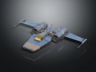 Futuristic Interstellar Spaceship with Twin Engines Wings Yellow Accents and Blue Lights for Space Exploration 3d model