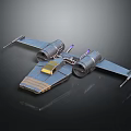 Futuristic Interstellar Spaceship with Twin Engines Wings Yellow Accents and Blue Lights for Space Exploration