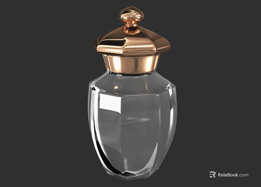 Transparent Glass Spice Jar With Hexagonal Body Golden Lid And Modern Kitchen Design 3d model 